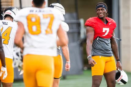 Tennessee quarterback Joe Milton III (7) during morning football practice on campus on Friday, August 20, 2021.

Kns Ut Football Practice Bp