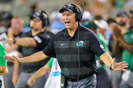 Aug 30, 2018; New Orleans, LA, USA; Tulane Green Wave head coach Willie Fritz shows emotion in the third quarter against Wake Forest Demon Deacons at Yulman Stadium. Mandatory Credit: Stephen Lew-USA TODAY Sports