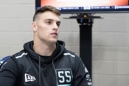 Feb 28, 2020; Indianapolis, Indiana, USA; Clemson defensive back Tanner Muse (DB55) speaks to the media during the 2020 NFL Combine in the Indianapolis Convention Center. Mandatory Credit: Trevor Ruszkowski-USA TODAY Sports