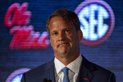 Jul 20, 2021; Hoover, Alabama, USA; Ole Miss Rebels head coach Lane Kiffin speaks to the media during SEC Media Days at Hyatt Regency Birmingham. Mandatory Credit: Vasha Hunt-USA TODAY Sports