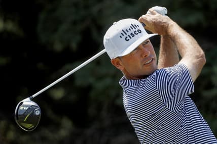 Jul 25, 2021; Blaine, Minnesota, USA; Chez Reavie tees off from the 2nd tee box during the final round of the 3M Open golf tournament. Mandatory Credit: Bruce Kluckhohn-USA TODAY Sports