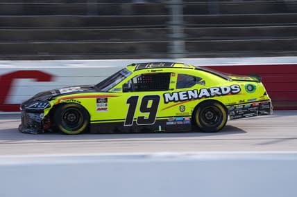 Sep 4, 2021; Darlington, SC, USA; NASCAR Xfinity Series driver Brandon Jones (19) races during the Sports Clips Haircuts VFW Help a Hero 200 at Darlington Raceway. Mandatory Credit: Jasen Vinlove-USA TODAY Sports
