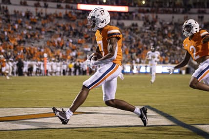 Sep 4, 2021; Charlottesville, Virginia, USA; Virginia Cavaliers wide receiver Demick Starling (17) celebrates after scoring a touchdown against William & Mary Tribe during the second half at Scott Stadium. Mandatory Credit: Scott Taetsch-USA TODAY Sports