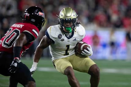 Sep 4, 2021; Atlanta, Georgia, USA; Georgia Tech Yellow Jackets running back Jahmyr Gibbs (1) runs the ball against Northern Illinois Huskies cornerback Zhamaine March (20) during the second half at Bobby Dodd Stadium. Mandatory Credit: Jenn Finch-USA TODAY Sports