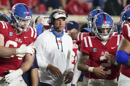 Sep 18, 2021; Oxford, Mississippi, USA; Mississippi Rebels head coach Lane Kiffen looks on from the sideline during their game against the Tulane Green Wave at Vaught-Hemingway Stadium. Mandatory Credit: Marvin Gentry-USA TODAY Sports