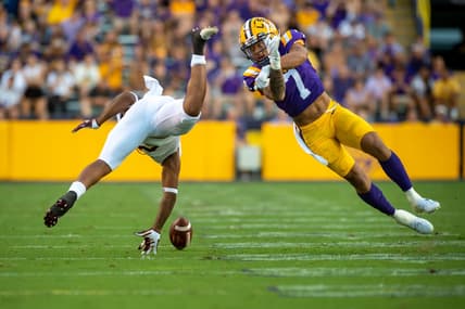 Derek Stingley Jr breaks up a pass as The LSU Tigers take on Central Michigan Chippewas in Tiger Stadium. Saturday, Sept. 18, 2021.

Lsu Vs Central Michigan V1 7424