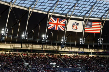 Oct 10, 2021; London, England, United Kingdom; A general view as fans watch a game featuring the Atlanta Falcons and New York Jets at Tottenham Hotspur Stadium. Mandatory Credit: Nathan Ray Seebeck-USA TODAY Sports