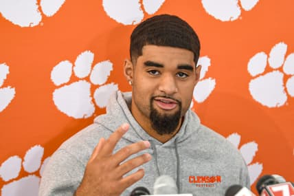 Clemson quarterback D.J. Uiagalelei talks with media in Clemson, S.C., October 18, 2021.

Clemson Football Interviews Clemson Quarterback D J Uiagalelei