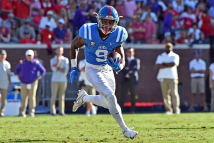 Oct 23, 2021; Oxford, Mississippi, USA; Mississippi Rebels running back Jerrion Ealy (9) carries the ball during the first half against the LSU Tigers at Vaught-Hemingway Stadium. Mandatory Credit: Justin Ford-USA TODAY Sports