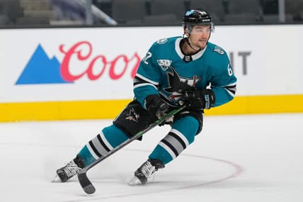 May 7, 2021; San Jose, California, USA;  San Jose Sharks right wing Kevin Labanc (62) during the first period against the Arizona Coyotes at SAP Center at San Jose. Mandatory Credit: Stan Szeto-USA TODAY Sports