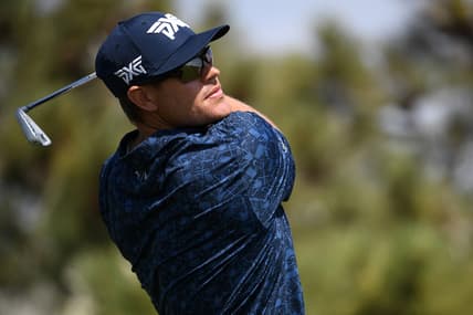 Jun 15, 2021; San Diego, California, USA; Kyle Westmoreland plays his shot from the 16th tee during a practice round of the U.S. Open golf tournament at Torrey Pines. Mandatory Credit: Orlando Ramirez-USA TODAY Sports
