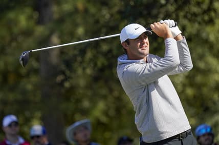 Nov 13, 2021; Houston, Texas, USA; Scottie Scheffler drives off the first tee during the third round of the Houston Open golf tournament. Mandatory Credit: Thomas Shea-USA TODAY Sports