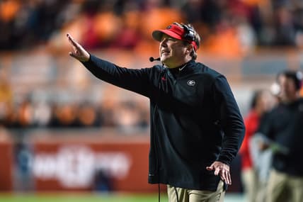 Nov 13, 2021; Knoxville, Tennessee, USA; Georgia Bulldogs head coach Kirby Smart reacts during the fourth quarter against the Tennessee Volunteers at Neyland Stadium. Mandatory Credit: Bryan Lynn-USA TODAY Sports