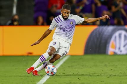 Oct 2, 2021; Orlando, Florida, USA;  Orlando City defender Ruan (2) keeps the ball in play during the second half against D.C. United at Orlando City Stadium. Mandatory Credit: Nathan Ray Seebeck-USA TODAY Sports