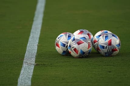 Oct 20, 2021; Fort Lauderdale, Florida, USA; A general view of match balls on the pitch prior to the match between Inter Miami CF and Toronto FC at DRV PNK Stadium. Mandatory Credit: Jasen Vinlove-USA TODAY Sports