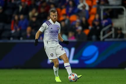 Oct 16, 2021; Cincinnati, OH, USA; Orlando City SC midfielder Oriol Rosell (20) dribbles against FC Cincinnati in the second half at TQL Stadium. Mandatory Credit: Katie Stratman-USA TODAY Sports