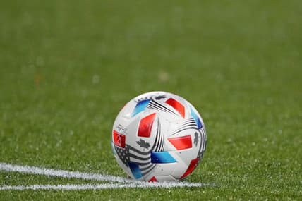 Dec 4, 2021; Portland, Oregon, USA; A detail view of the Adidas soccer ball during the second half during the Western Conference Finals of the 2021 MLS Playoffs between the Portland Timbers and Real Salt Lake at Providence Park. Mandatory Credit: Kirby Lee-USA TODAY Sports