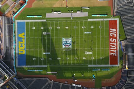 Dec 28, 2021; San Diego, CA, USA; A general overall aerial view of the football field at Petco Park prior to the Holiday Bowl between the NC State Wolfpack and the UCLA Bruins. The game was cancelled because of  COVID-19 protocols within the UCLA program. Mandatory Credit: Kirby Lee-USA TODAY Sports