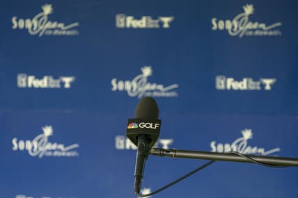 January 14, 2021; Honolulu, Hawaii, USA; Golf Channel microphone during the first round of the Sony Open golf tournament at Waialae Country Club. Mandatory Credit: Kyle Terada-USA TODAY Sports