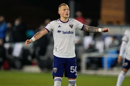 May 1, 2021; San Jose, California, USA;  D.C. United forward Erik Sorga (50) during the second half against the San Jose Earthquakes at PayPal Park. Mandatory Credit: Stan Szeto-USA TODAY Sports