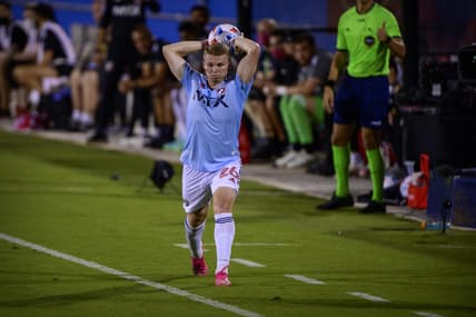 Jun 27, 2021; Frisco, Texas, USA; FC Dallas defender John Nelson (26) in action during the game between FC Dallas and the New England Revolution at Toyota Stadium. Mandatory Credit: Jerome Miron-USA TODAY Sports