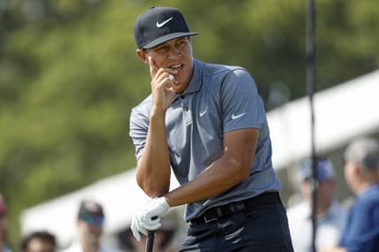 Jul 25, 2021; Blaine, Minnesota, USA; Cameron Champ watches his shot from the 14th tee box during the final round of the 3M Open golf tournament. Mandatory Credit: Bruce Kluckhohn-USA TODAY Sports