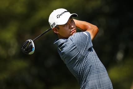 Aug 27, 2021; Owings Mills, Maryland, USA; Collin Morikawa plays his shot from the second tee during the second round of the BMW Championship golf tournament. Mandatory Credit: Scott Taetsch-USA TODAY Sports