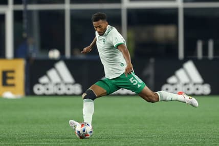 Oct 27, 2021; Foxborough, Massachusetts, USA; Colorado Rapids defender Auston Trusty (5) passes the ball during the first half against the New England Revolution at Gillette Stadium. Mandatory Credit: Paul Rutherford-USA TODAY Sports