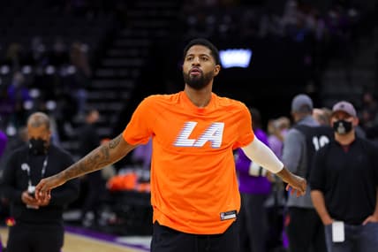 Dec 22, 2021; Sacramento, California, USA; Los Angeles Clippers guard Paul George (13) during the game against the Sacramento Kings at Golden 1 Center. Mandatory Credit: Sergio Estrada-USA TODAY Sports