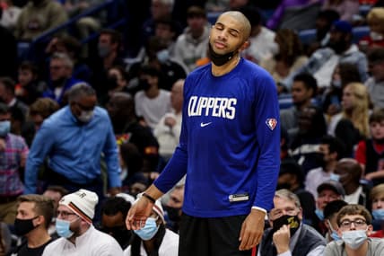 Jan 13, 2022; New Orleans, Louisiana, USA;  LA Clippers forward Nicolas Batum (33) reacts to a play against New Orleans Pelicans  during the second half at the Smoothie King Center. Mandatory Credit: Stephen Lew-USA TODAY Sports