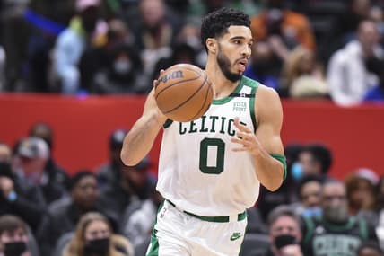 Jan 23, 2022; Washington, District of Columbia, USA;  Boston Celtics forward Jayson Tatum (0) dribbles during the first half against the Washington Wizards at Capital One Arena. Mandatory Credit: Tommy Gilligan-USA TODAY Sports