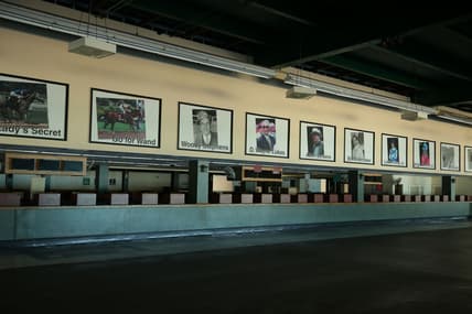 Jun 16, 2020; Elmont, New York, USA; Betting windows inside the grandstand at Belmont Park. Mandatory Credit: Brad Penner-USA TODAY Sports