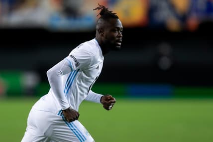 Oct 24, 2020; Cincinnati, OH, USA; Minnesota United FC forward Kei Kamara (16) plays the field against FC Cincinnati in the second half at Nippert Stadium. Mandatory Credit: Aaron Doster-USA TODAY Sports