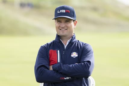 September 22, 2021; Haven, Wisconsin, USA; Team USA vice-captain Zach Johnson poses for a photo during a practice round for the 43rd Ryder Cup golf competition at Whistling Straits. Mandatory Credit: Kyle Terada-USA TODAY Sports