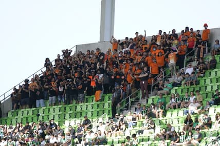 Oct 24, 2021; Austin, Texas, USA; Houston Dynamo FC fans show their support for their team before the game against Austin FC at Q2 Stadium. Mandatory Credit: Scott Wachter-USA TODAY Sports
