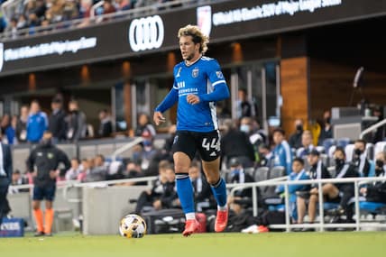 September 29, 2021; San Jose, California, USA; San Jose Earthquakes forward Cade Cowell (44) during the second half against the Seattle Sounders at PayPal Park. Mandatory Credit: Kyle Terada-USA TODAY Sports