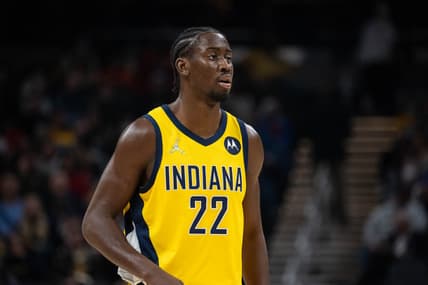 Feb 4, 2022; Indianapolis, Indiana, USA; Indiana Pacers guard Caris LeVert (22) in the first half against the Chicago Bulls at Gainbridge Fieldhouse. Mandatory Credit: Trevor Ruszkowski-USA TODAY Sports