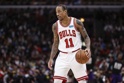Feb 7, 2022; Chicago, Illinois, USA; Chicago Bulls forward DeMar DeRozan (11) brings the ball up court against the Phoenix Suns during the second half at United Center. Mandatory Credit: Kamil Krzaczynski-USA TODAY Sports