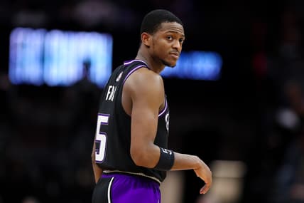 Feb 8, 2022; Sacramento, California, USA; Sacramento Kings guard De'Aaron Fox (5) looks on during the fourth quarter against the Minnesota Timberwolves at Golden 1 Center. Mandatory Credit: Sergio Estrada-USA TODAY Sports