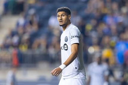 Aug 21, 2021; Chester, Pennsylvania, USA; CF Montreal forward Bjorn Johnsen (9) looks on against the Philadelphia Union at Subaru Park. Mandatory Credit: Mitchell Leff-USA TODAY Sports