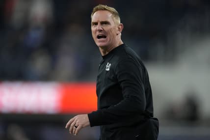 Dec 18, 2021; Inglewood, CA, USA; Utah State Aggies head coach Blake Anderson reacts in the second half of the 2021 LA Bowl against the Oregon State Beavers at SoFi Stadium. Mandatory Credit: Kirby Lee-USA TODAY Sports