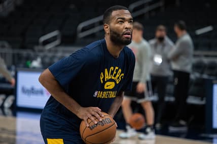 Dec 31, 2021; Indianapolis, Indiana, USA; Indiana Pacers forward T.J. Warren (1) shoots free throws before the game against the Chicago Bulls at Gainbridge Fieldhouse. Mandatory Credit: Trevor Ruszkowski-USA TODAY Sports