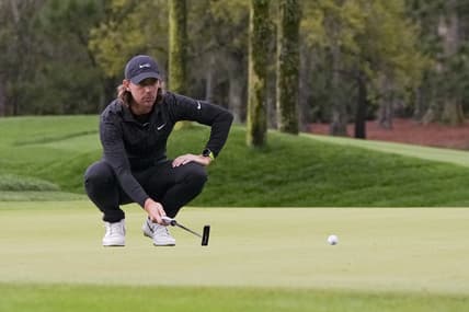 Mar 10, 2022; Ponte Vedra Beach, Florida, USA; Tommy Fleetwood lines up a putt during the first round of THE PLAYERS Championship golf tournament. Mandatory Credit: David Yeazell-USA TODAY Sports
