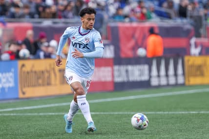 Mar 5, 2022; Foxborough, Massachusetts, USA; FC Dallas midfielder Brandon Servania (18) during a game between the New England Revolution and FC Dallas at Gillette Stadium. Mandatory Credit: Paul Rutherford-USA TODAY Sports