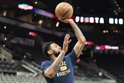 Mar 11, 2022; San Antonio, Texas, USA; Utah Jazz guard Nickeil Alexander-Walker shoots before the game against the San Antonio Spurs at AT&T Center. Mandatory Credit: Scott Wachter-USA TODAY Sports