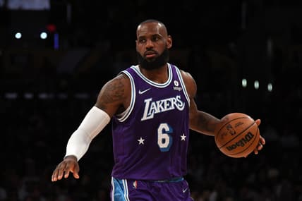 Mar 11, 2022; Los Angeles, California, USA;  Los Angeles Lakers forward LeBron James (6) controls the ball in the third quarter against the Washington Wizards at Crypto.com Arena. Mandatory Credit: Richard Mackson-USA TODAY Sports