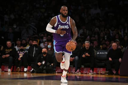 Mar 11, 2022; Los Angeles, California, USA; Los Angeles Lakers forward LeBron James (6) controls the ball in the third quarter against the Washington Wizards at Crypto.com Arena. Mandatory Credit: Richard Mackson-USA TODAY Sports