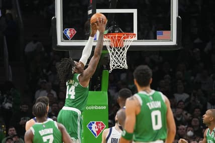 Mar 13, 2022; Boston, Massachusetts, USA; Boston Celtics center Robert Williams III (44) dunks the ball during the first half against the Dallas Mavericks at TD Garden. Mandatory Credit: Gregory Fisher-USA TODAY Sports