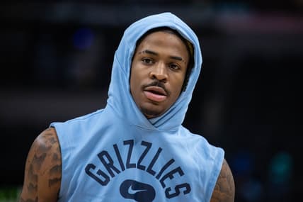 Mar 15, 2022; Indianapolis, Indiana, USA; Memphis Grizzlies guard Ja Morant (12) warms up before the game against the Indiana Pacers at Gainbridge Fieldhouse. Mandatory Credit: Trevor Ruszkowski-USA TODAY Sports