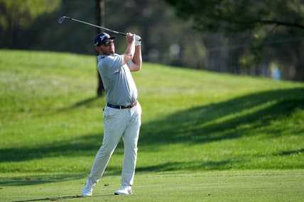 Mar 18, 2022; Palm Harbor, Florida, USA; Matthew NeSmith plays from the fairway on the 9th hole during the second round of the Valspar Championship golf tournament. Mandatory Credit: Jasen Vinlove-USA TODAY Sports